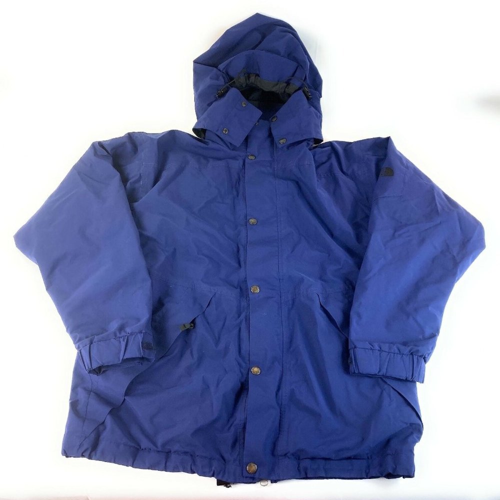 VTG The North Face Mountain Jacket Gore Tex Blue Hood 90s USA Made Sz S EUC